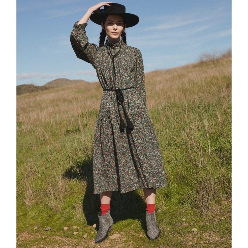 THE GREAT. Venetian Midi Dress in Garden Floral Corduroy